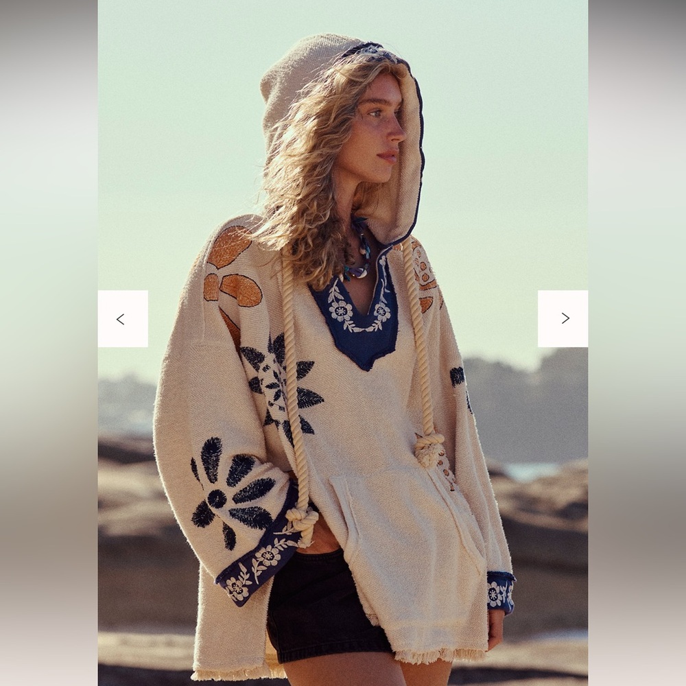 Free People Shoreline Cotton Terry Hooded Pullover Swearshirt. New without tags - Picture 6 of 16